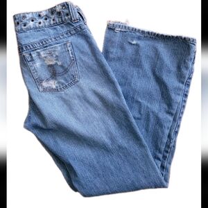 Y2k Womens Jeans Bootcut Grommets Distressed Sz 11 Vintage Grunge Revival